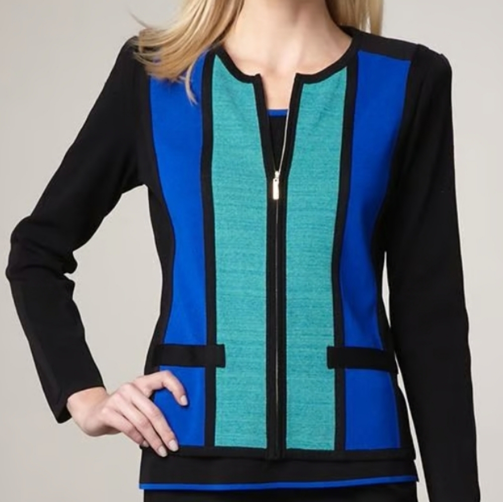 Missok Colorblock Jacket Cardigan In Blue And Black Zip Up